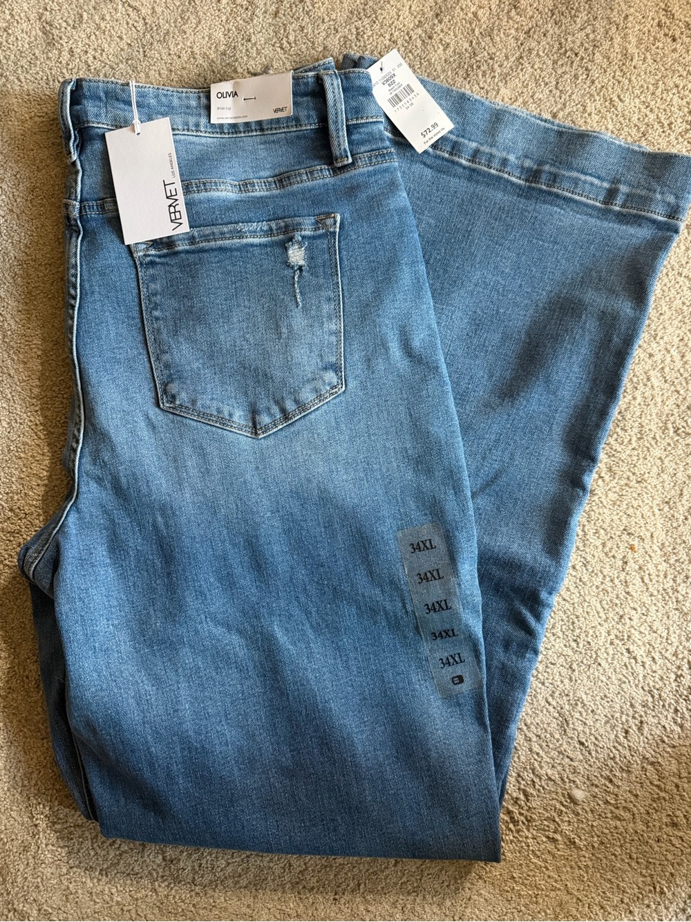 NWT VERVET BY FLYING MONKEY Wide-Leg Trouser style Jeans in Light Blue Wash